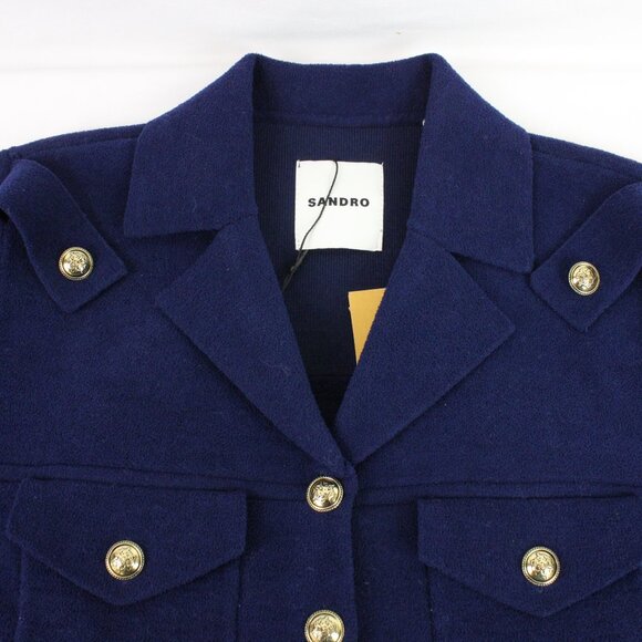 NWT Sandro Fleece Knit Coatigan with Lapel Shirt Collar in Blue/Gold FR Size 1 - Picture 5 of 15